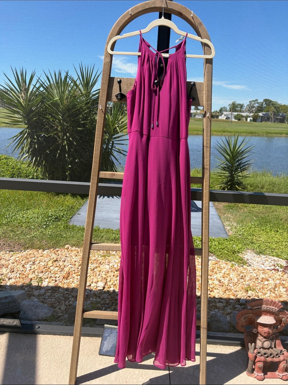 White House Black Market Water Lilly Pink Magenta Formalwear Halter Maxi 10P